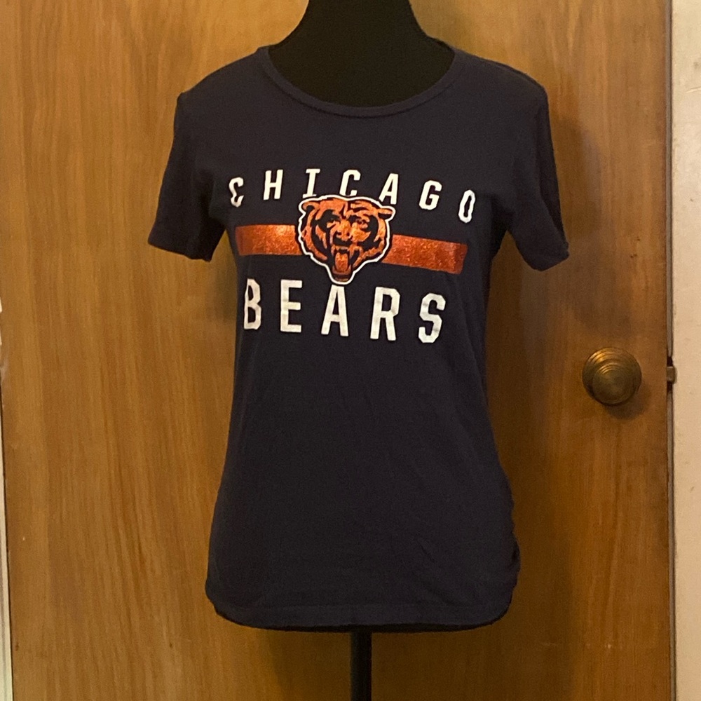 NFL Chicago Bears Sparkly Navy Blue Orange Fan Apparel Short Sleeve Tee size m